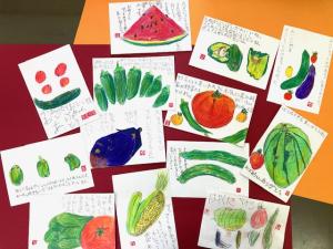 全員の夏野菜の作品の写真