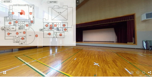 360度カメラで撮影された善防公民館内を見ることが出来る案内図