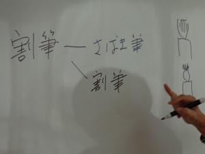割筆、さばき筆の説明板書