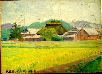 image: An oil painting depicting a farm
