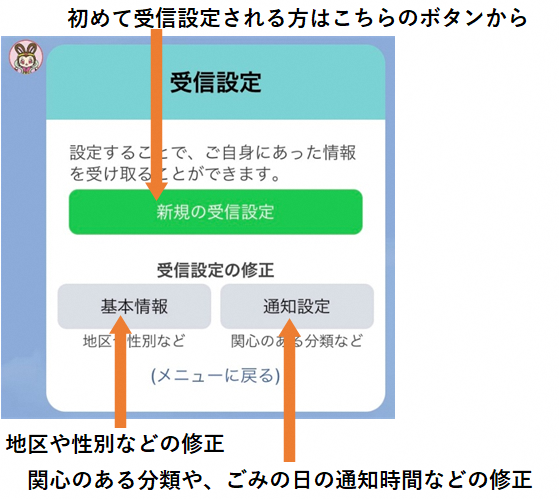 受信設定の画面